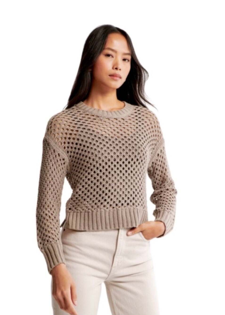 Abercrombie & Fitch 100% Cotton Open Knit Crewneck Sweater Size S
